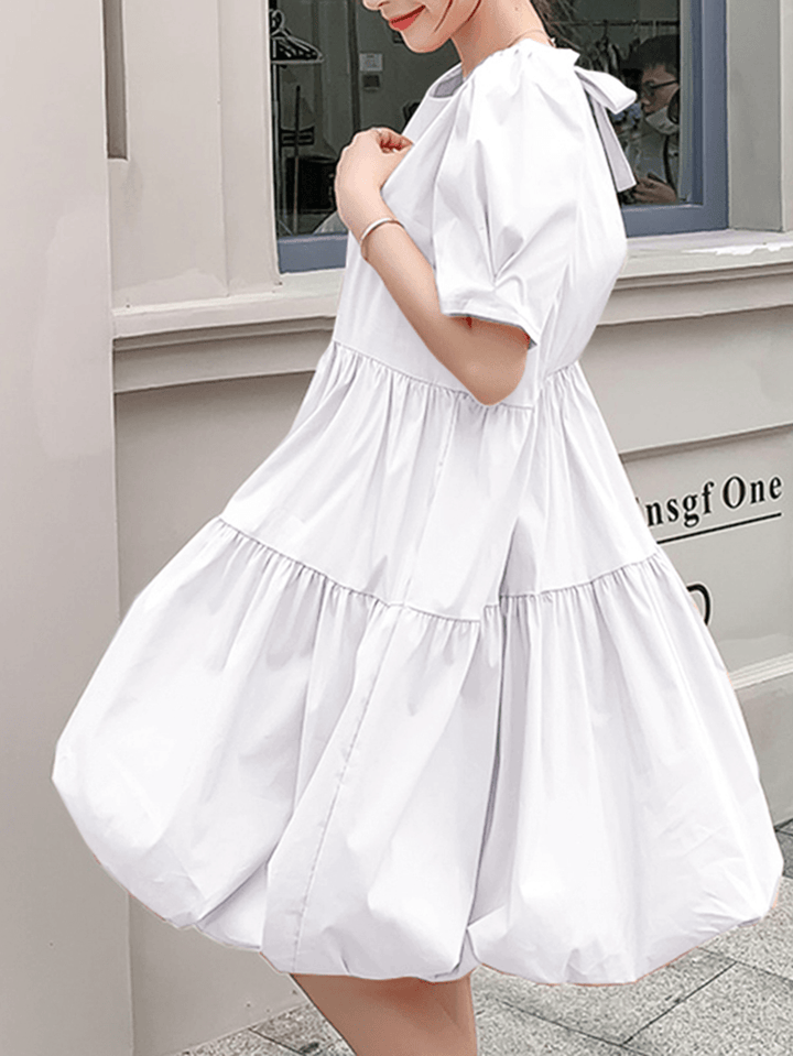 Leisure Short Sleeve Pleating Loose Summer Dress