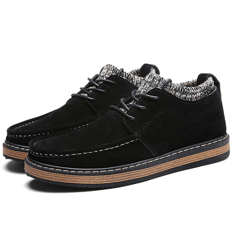 Men Brogue Style Knitted Suede Soft Sole Warm Oxfords Shoes