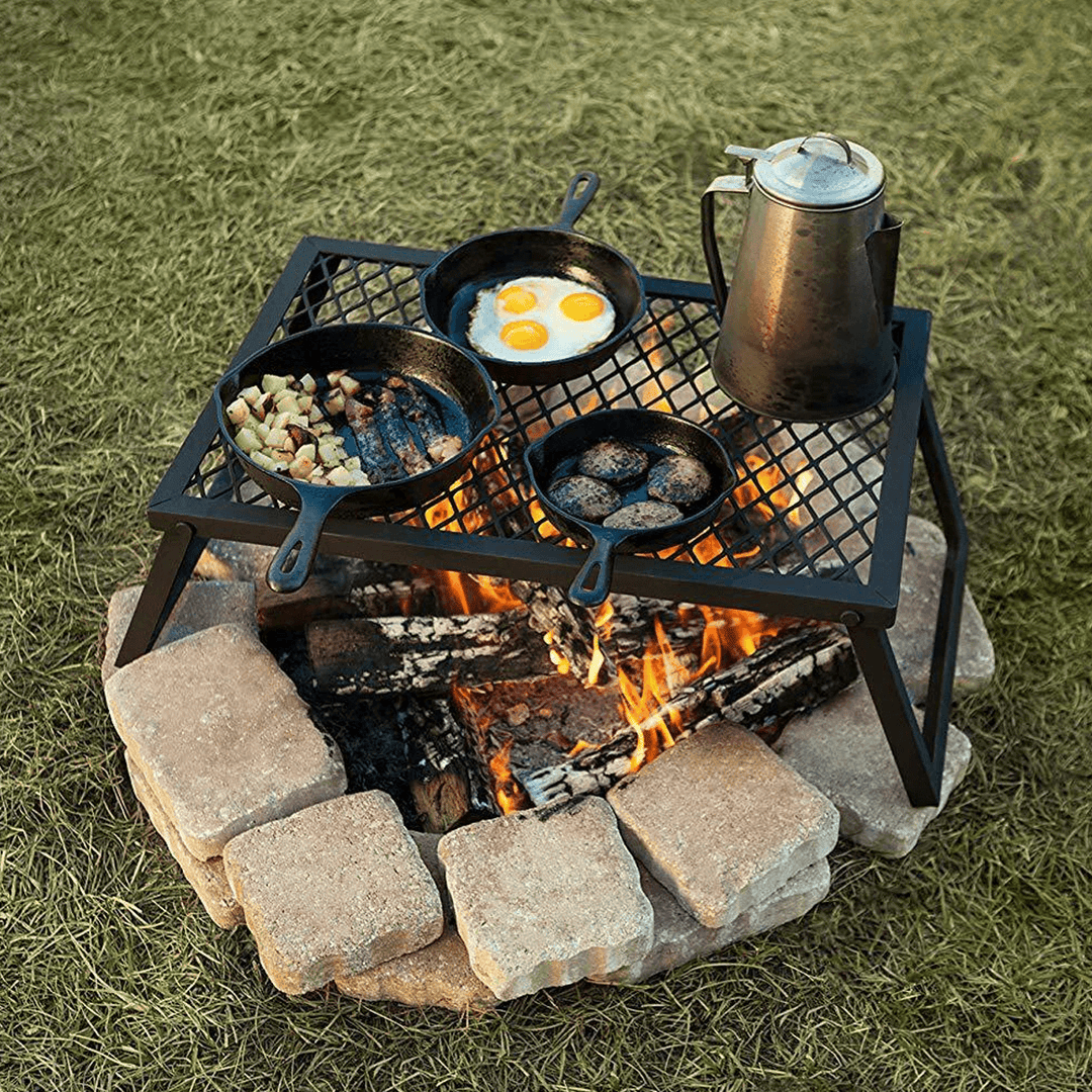 Portable Folding Campfire Grill Grate Camping BBQ Cooking Open over Fire Outdoor Folding Garden Furniture