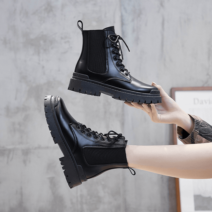 Women Casual Warm Slip Resistant Platform Lace up Combat Boots