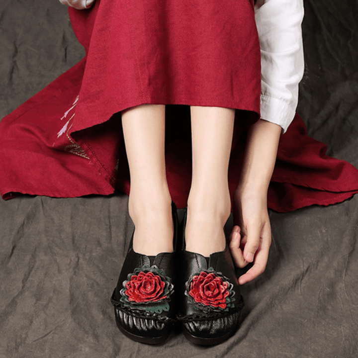 Women Folkways Stricing Flowers Comfy Soft Sole Casual Flat Loafers