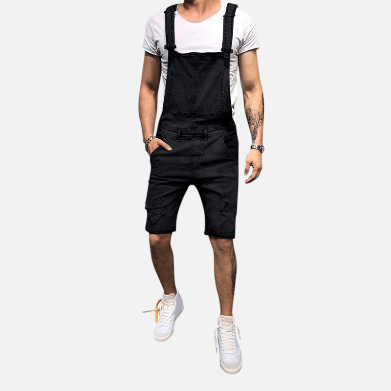 Men Slim Fit Denim Short Casual Jumpsuit