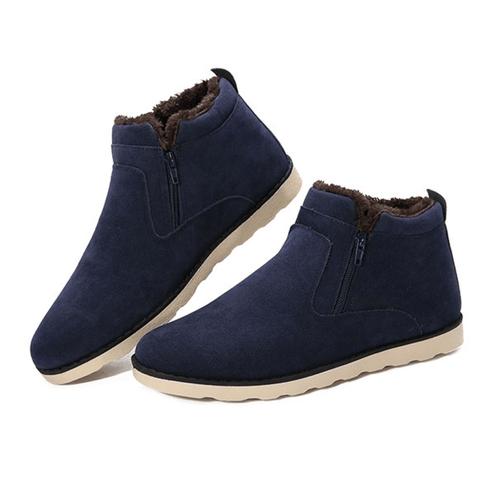 Men Comfortable Side Zipper Warm Fur Lining Suede Ankle Boots