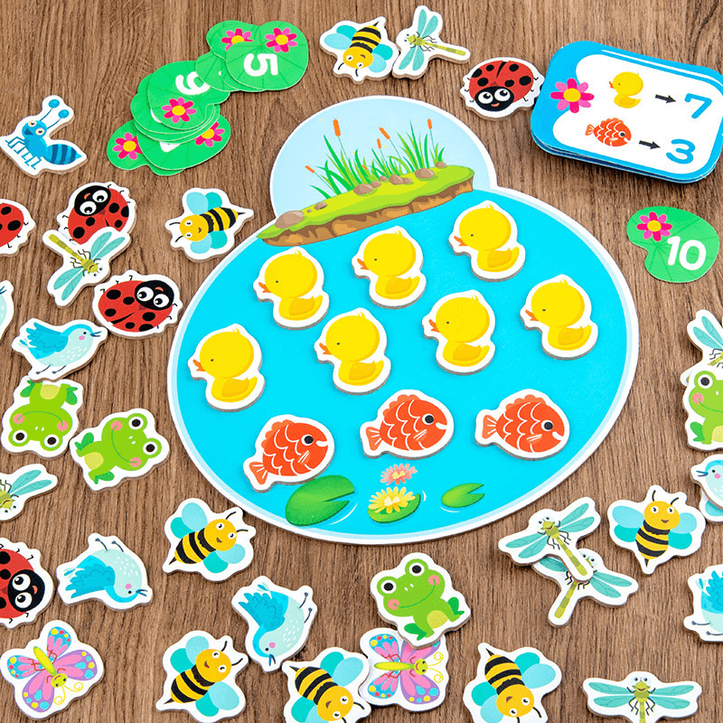 Count the Pond Animals and Watch Parent-Child Interactive Board Game Wooden Early Childhood Baby Toys