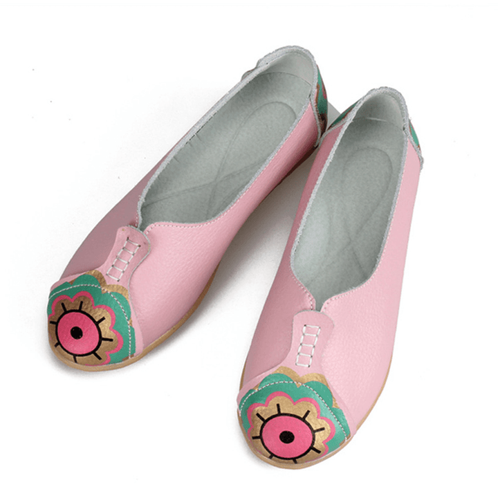 Sun Eye Flower Pattern Soft Leather Slip-Ons Lazy Driving Flat Loafers