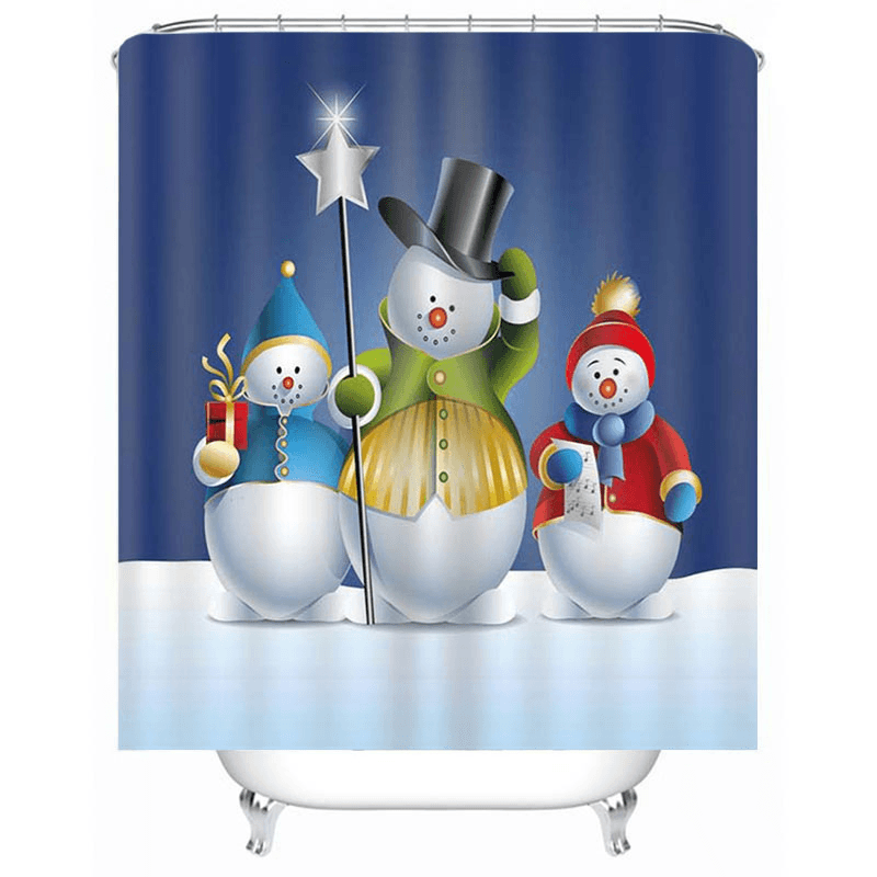 Bathroom Christmas Snowman Shower Curtain & 3PCS Mat Set Toilet Cover 180*180CM - MRSLM