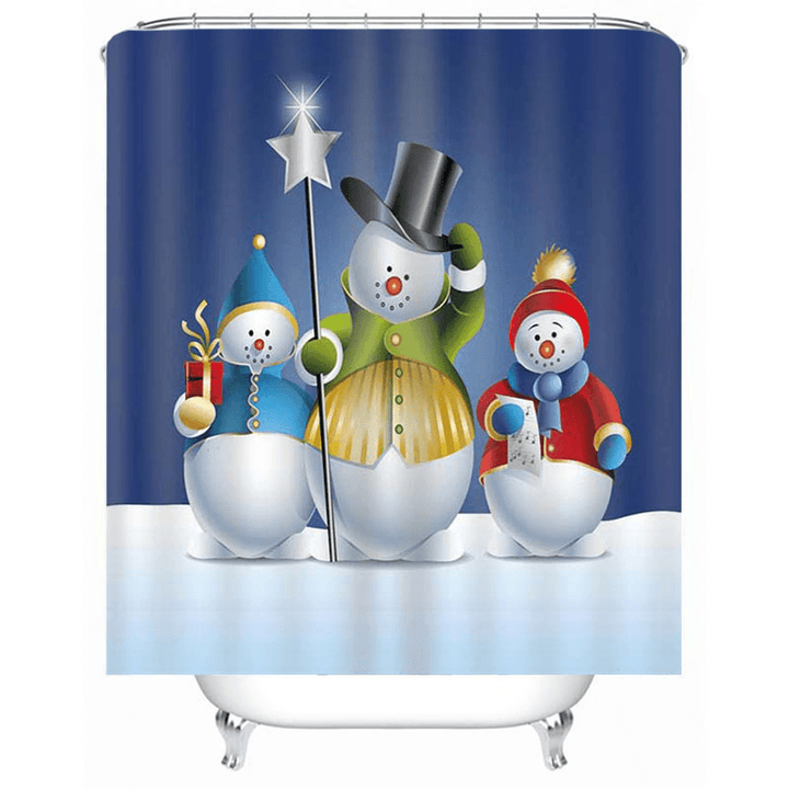 Bathroom Christmas Snowman Shower Curtain & 3PCS Mat Set Toilet Cover 180*180CM - MRSLM