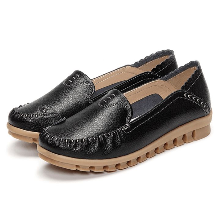 Soft Rubber Sole round Toe Pure Color Slip on Flat Loafers