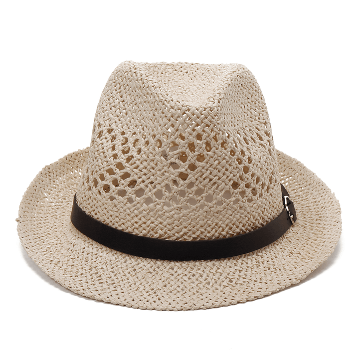 Men Women Personalized Handmade Straw Jazz Hat Outdoor Travel Beach Breathable Mesh Hollow Sun Cap