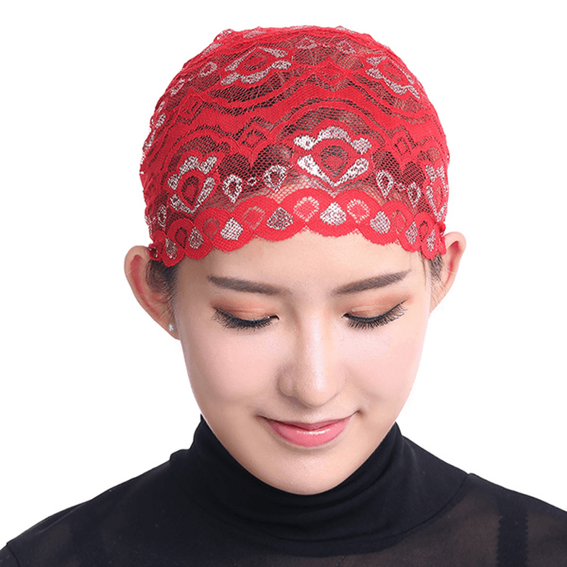 Women Shiny Lace Head Coverings Headscarf Hat Islamic Headwear Cap Scarf Hijab Undercaps