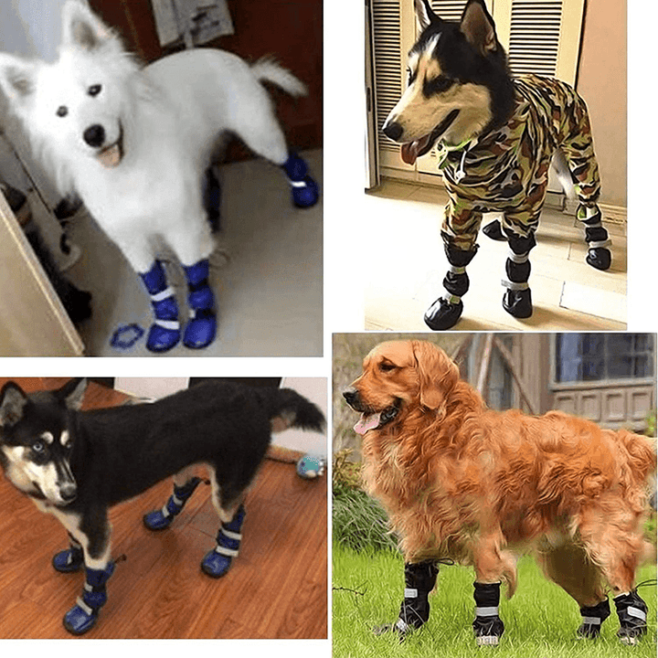 4Pcs Dog Rain Snow Boot Waterproof Anti-Slip Winter Pet Dog Shoes Rain Snow Boots Footwear Thick Warm Dog Socks Reflective