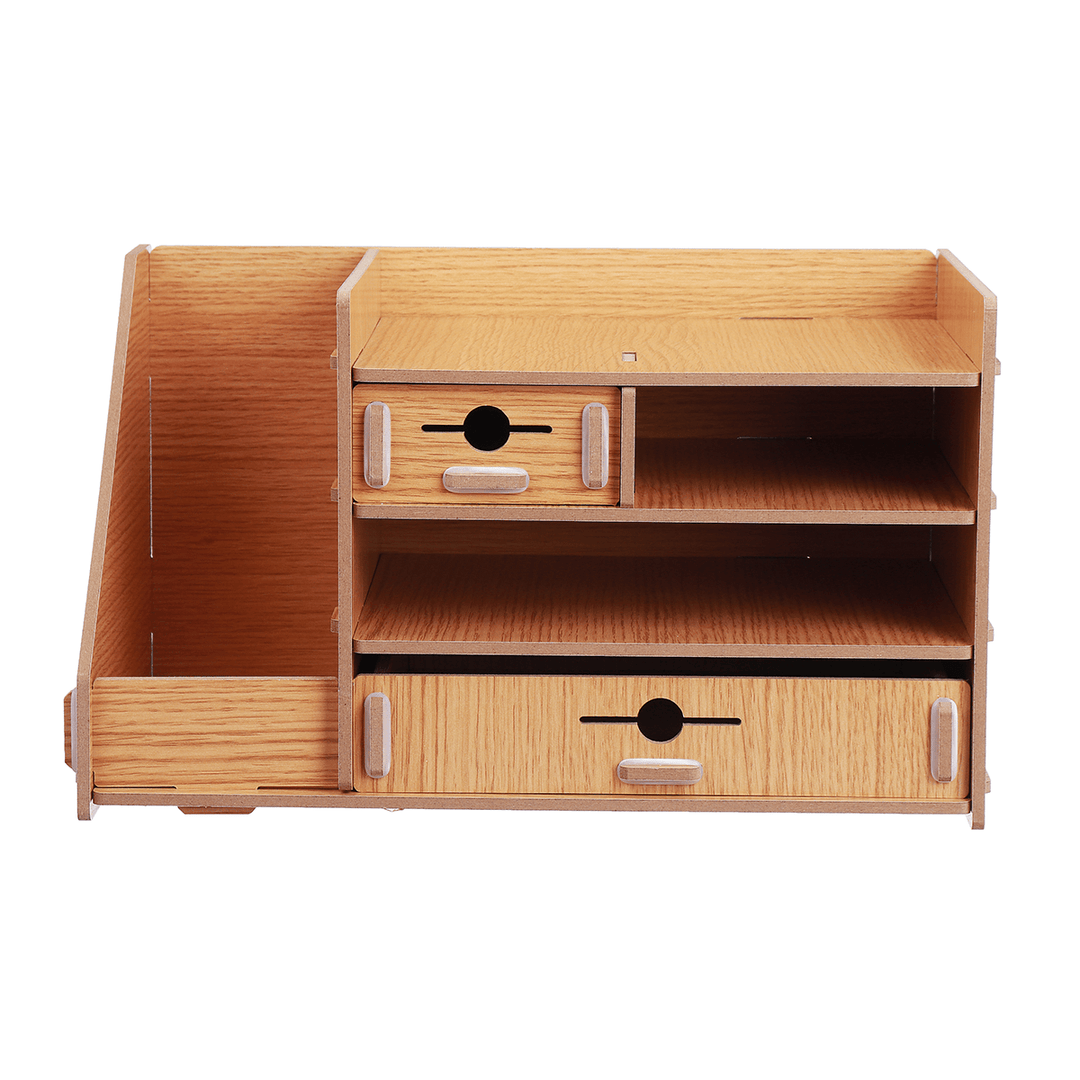 13.8X8X8" Wooden DIY Storage Box with Drawer Cosmetics Organizer Desktop Home Decorations - MRSLM