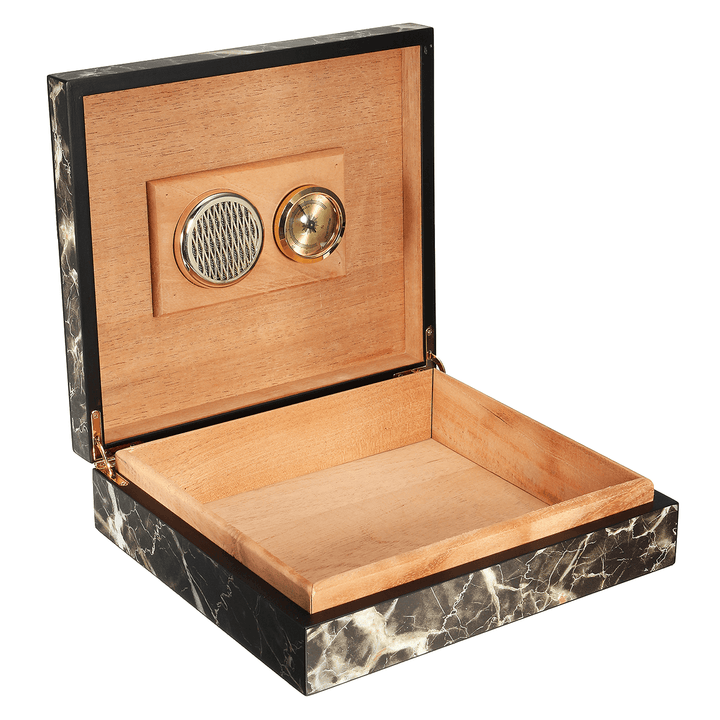 Black Cedar Wooden Storage Case Humidor Box with Humidifier Hygrometer