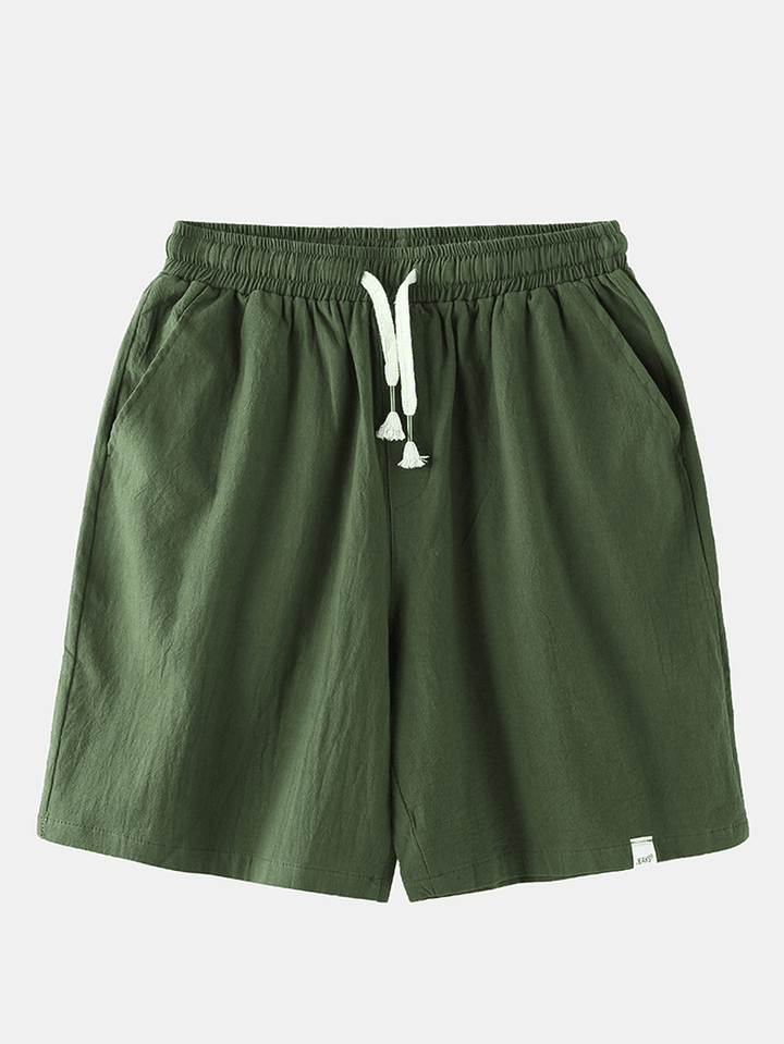 Mens Casual Flax Breathable Drawstring Solid Color Shorts