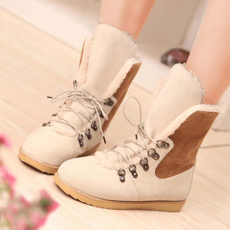 US Size 5-12 Winter Women Flat Boots Keep Warm Casual Lace up Snow Boots