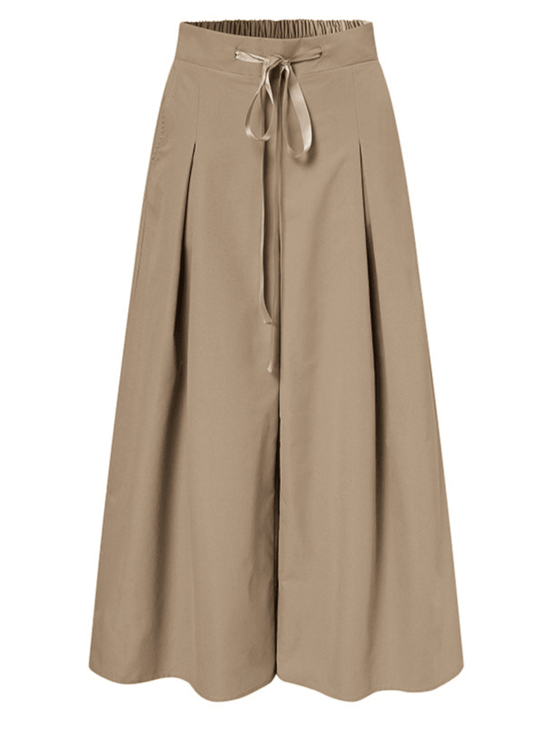 Women Drawstring Waist Loose Solid Color Casual Wide Leg Pants with Pocket