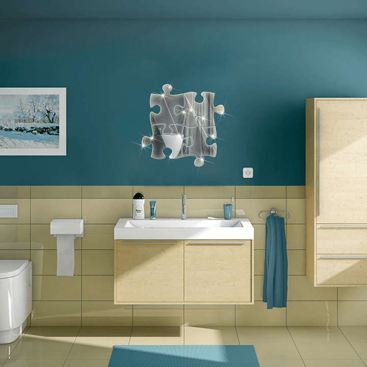 Honana BX-215 Removeable Bathroom Mirrors Sticker Puzzles DIY Mirror Wall Sticker Acrylic Solid