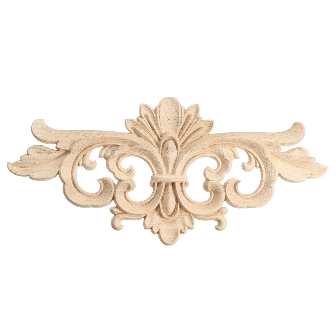 Wood Carving Applique Unpainted Flower Applique Wood Carving Decal for Furniture Cabinet 22X10Cm