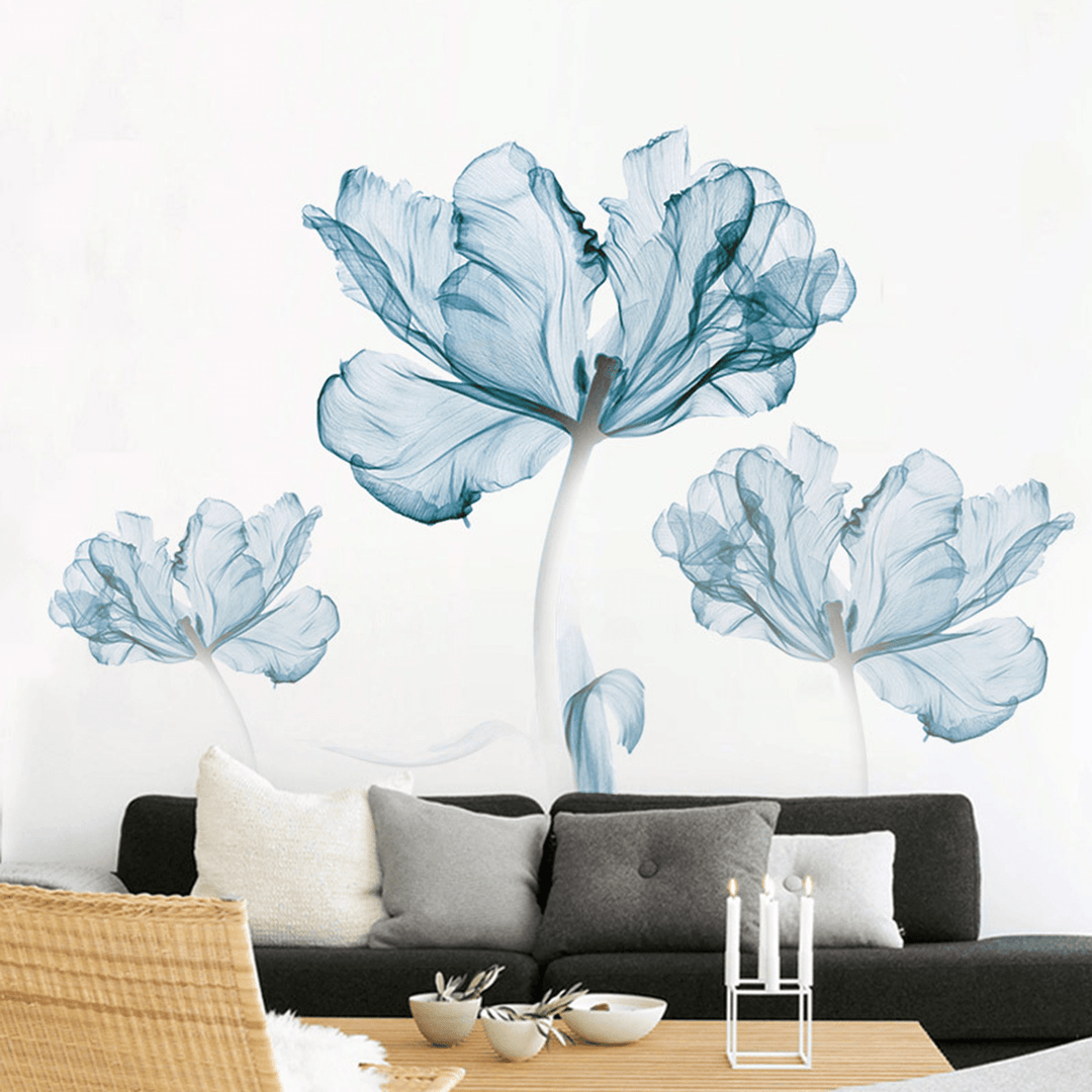 2Pcs Large Blue Flower DIY Wall Sticker Art - Vinyl Quote Decal for Modern Home Decor