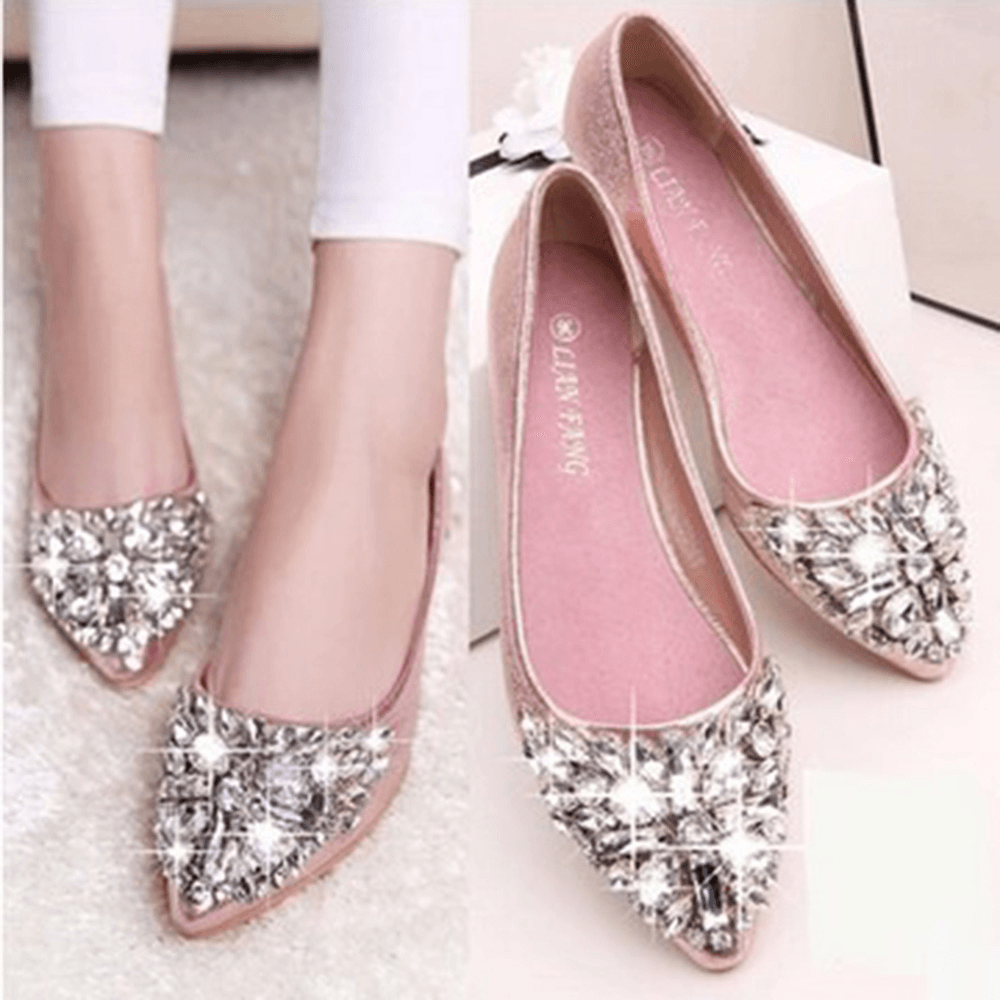 Women Sweet Rhinestone Ladies Lightweight Rhinestone Dressy Flats