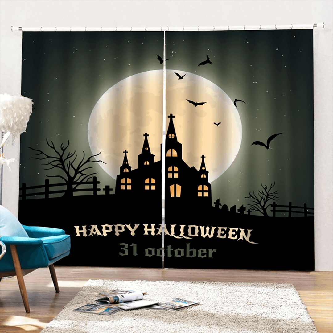 132*160Cm Blackout Window Curtains Halloween Printed Curtains for Living Room Festival Decoration