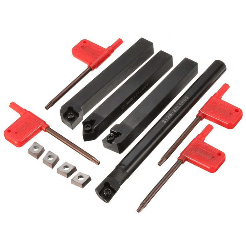 4Pcs SCLCR 12Mm Lathe Index Boring Bar Turning Tool Holder with 4Pcs CCMT 09T3 Inserts