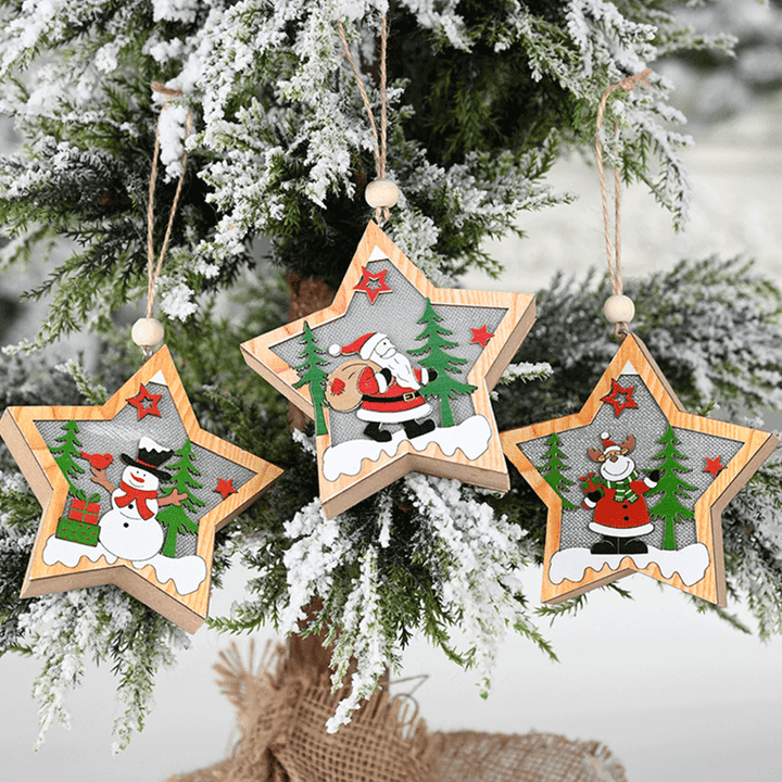 Luminous Christmas Wooden Ornament LED Light Santa Claus Deer Decorations Lamp Xmas