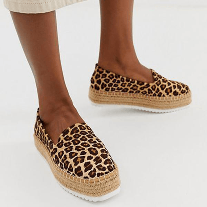 Women Suede Espadrilles Straw Braided Platform Loafers