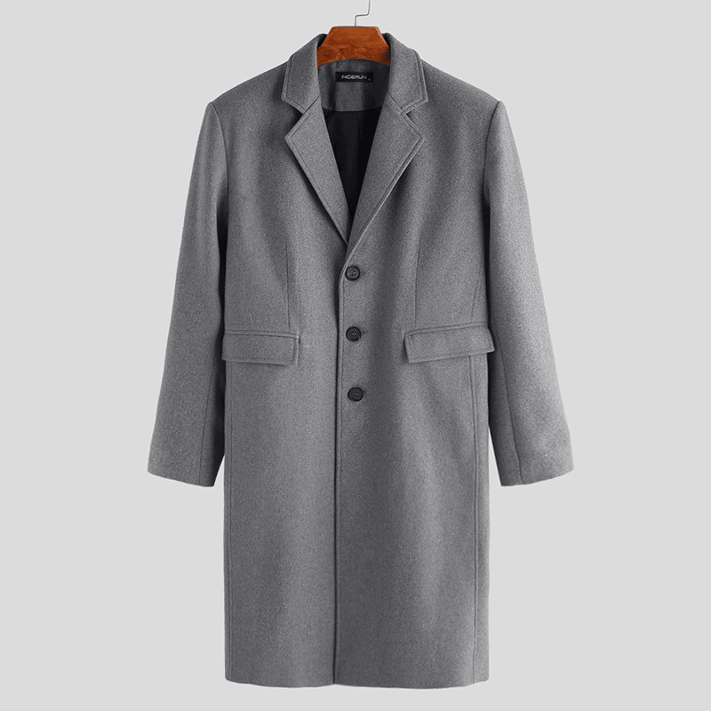 Mens Winter Single Breasted Big Pockets Mid Long Casual Coat