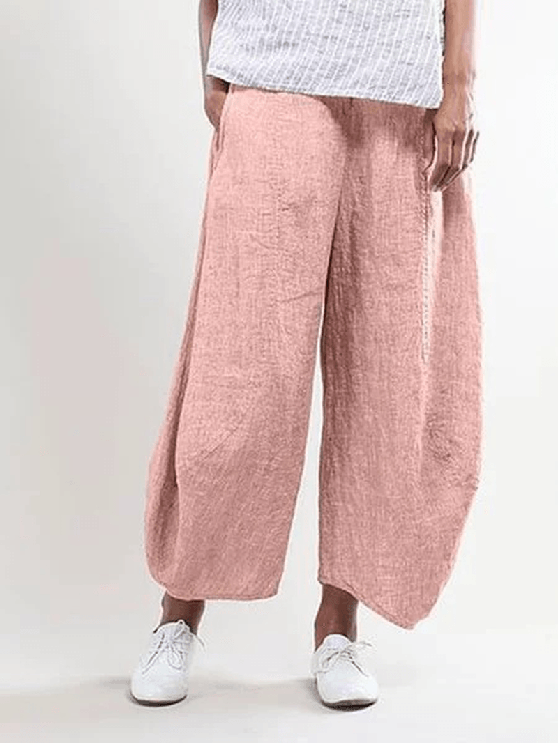 Women Casual Solid Color Cotton Trouser Pants