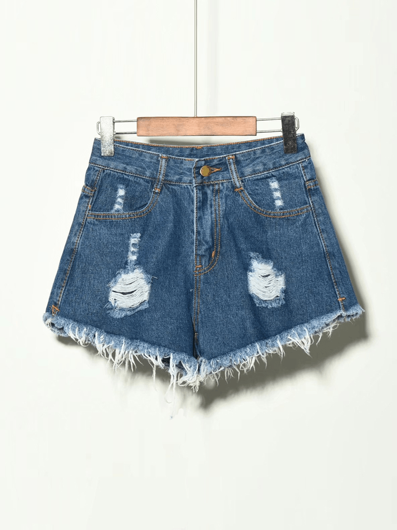 5 Colors Women Pocket Hollow Ripped Denim Shorts - MRSLM