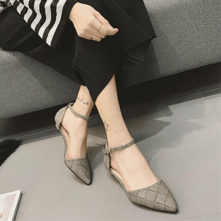 Women Comfy Pointed Toe Chic Ankle Buckle Strap D'Orsay Flats