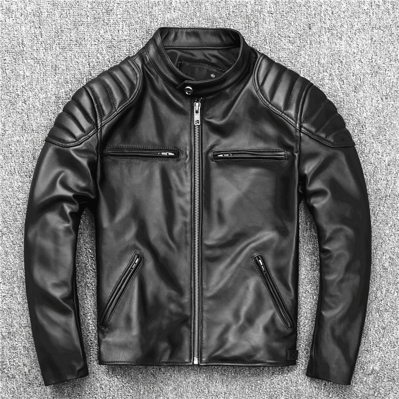 Men'S Motorcycle Stand-Collar Slim Short Youth Leather Jacket