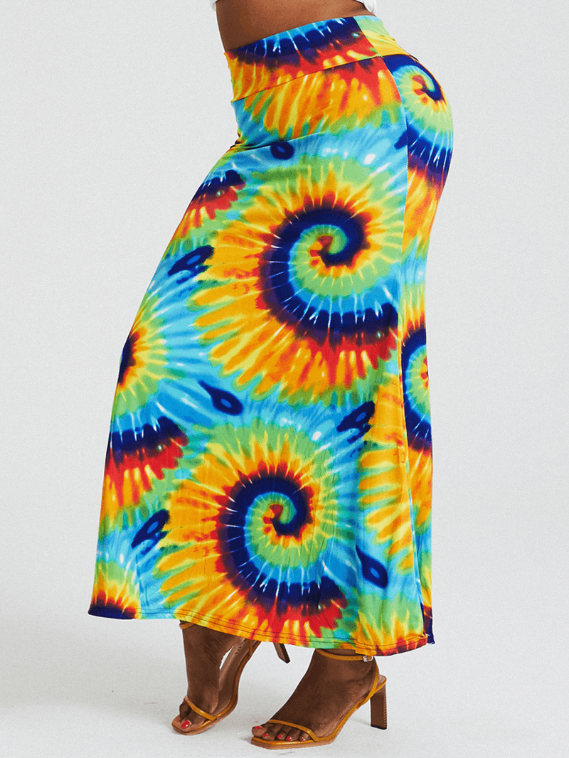 Bohemia Tie Dye Print High Waist Buttocks Bodycon Long Skirt