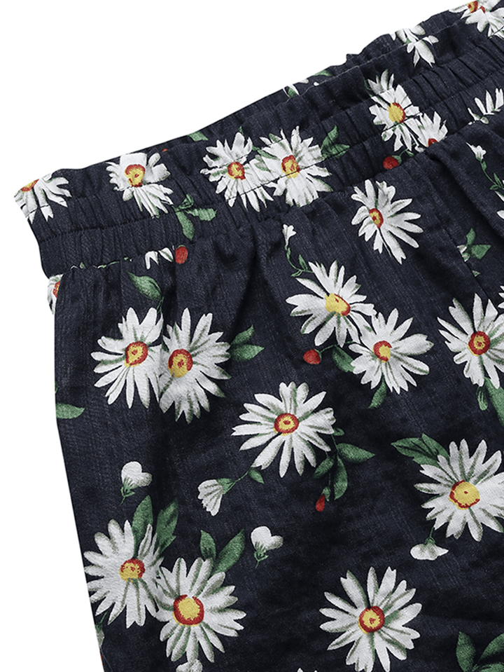 Daisy Print High Waist Women Casual Shorts