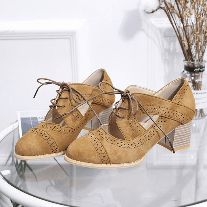 Brogue Carved Chunky Heel Shoes