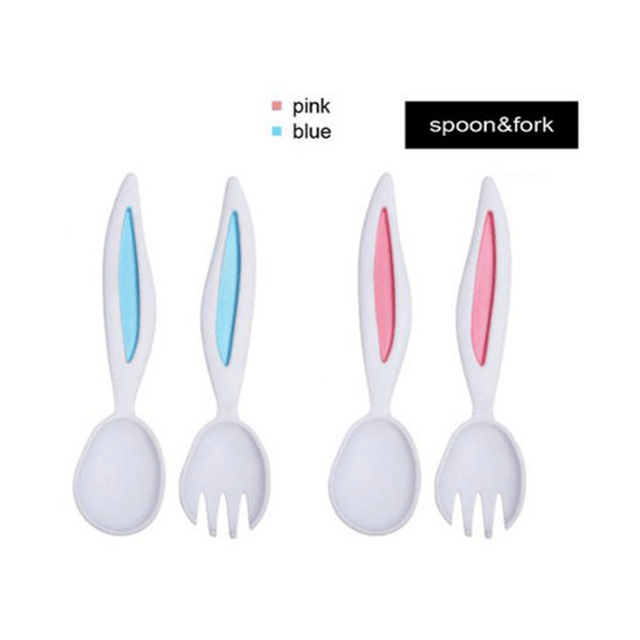 Rabbit Ears Baby Spoon and Fork Set Children Tableware Kids Cutlery Baby Learnning Dishes Dinnerware