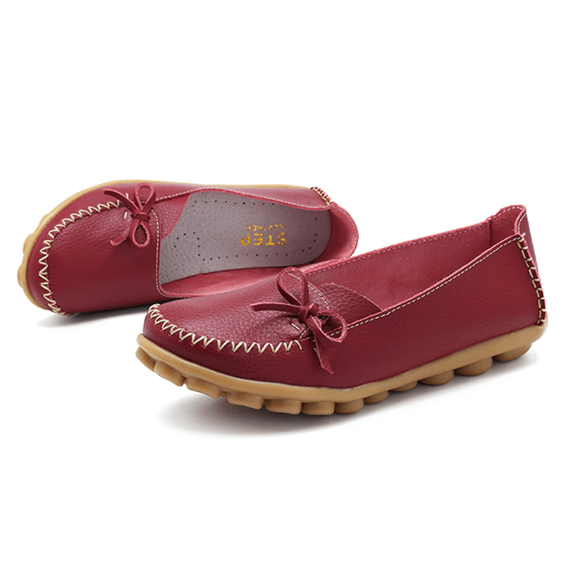 Larger Size Women Casual Shoe Leather Comfy Flat Loafers