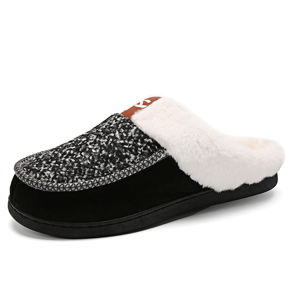 Men Lamb Wool Soft Sole Non-Slip plus Velvet Thicken Winter Warm Home Cotton Slippers