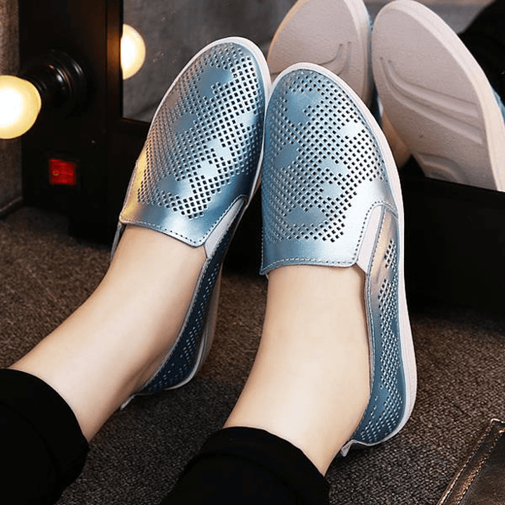 Women Casual Breathable Loafers Hollow Out Slip-On Soft Sole Flat Shoes