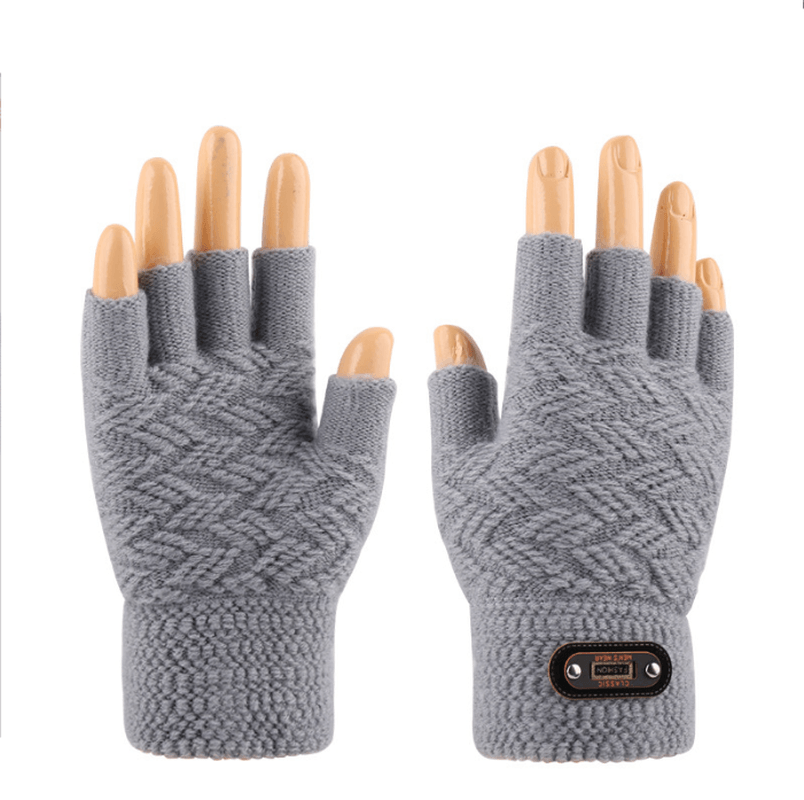 Knitted Touch Screen Men'S Warm Half-Finger Gloves