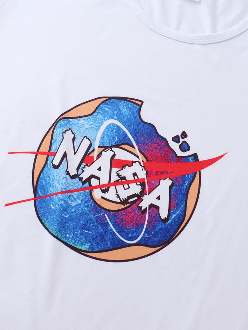 Mens 100% Cotton Astronaut Planet Print round Neck Casual Short Sleeve T-Shirts