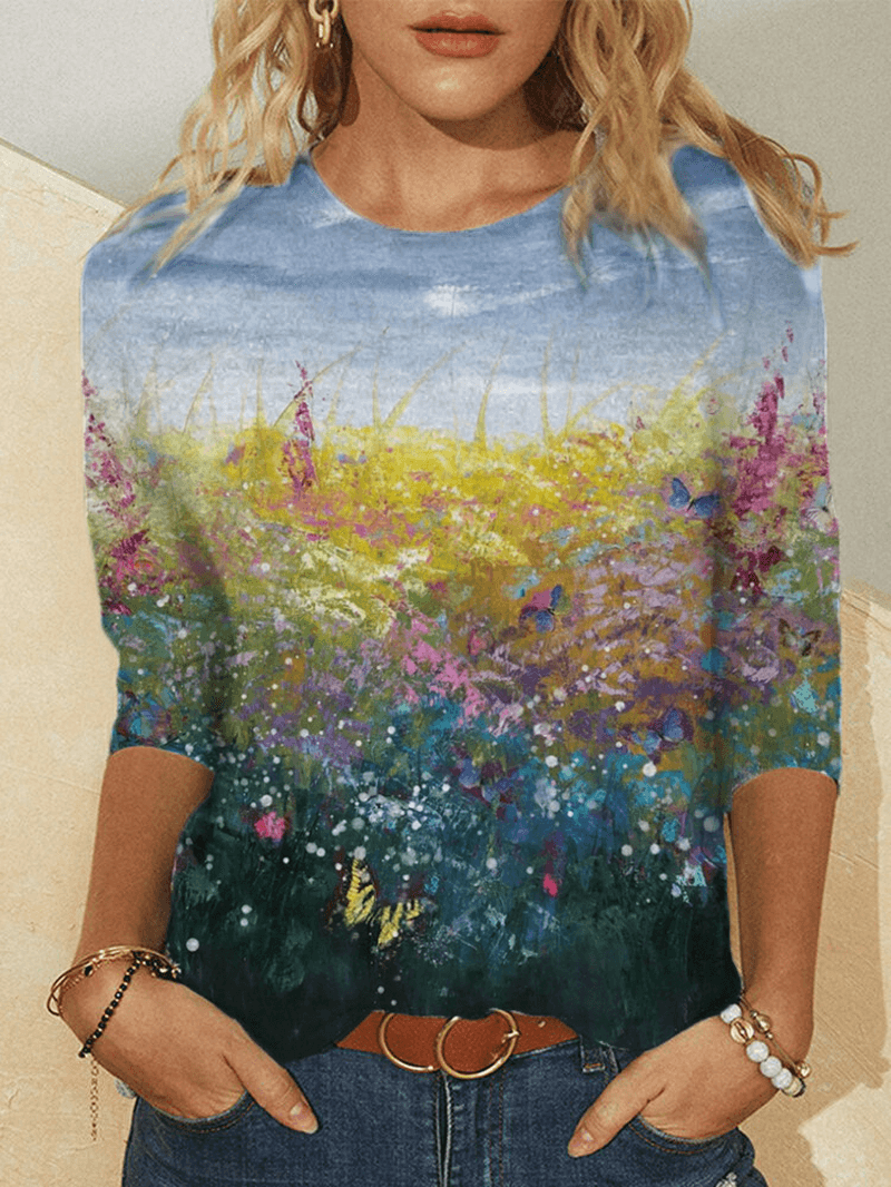 Mens Landscape Art Illustration Print Long Sleeve Casual Blouses - MRSLM