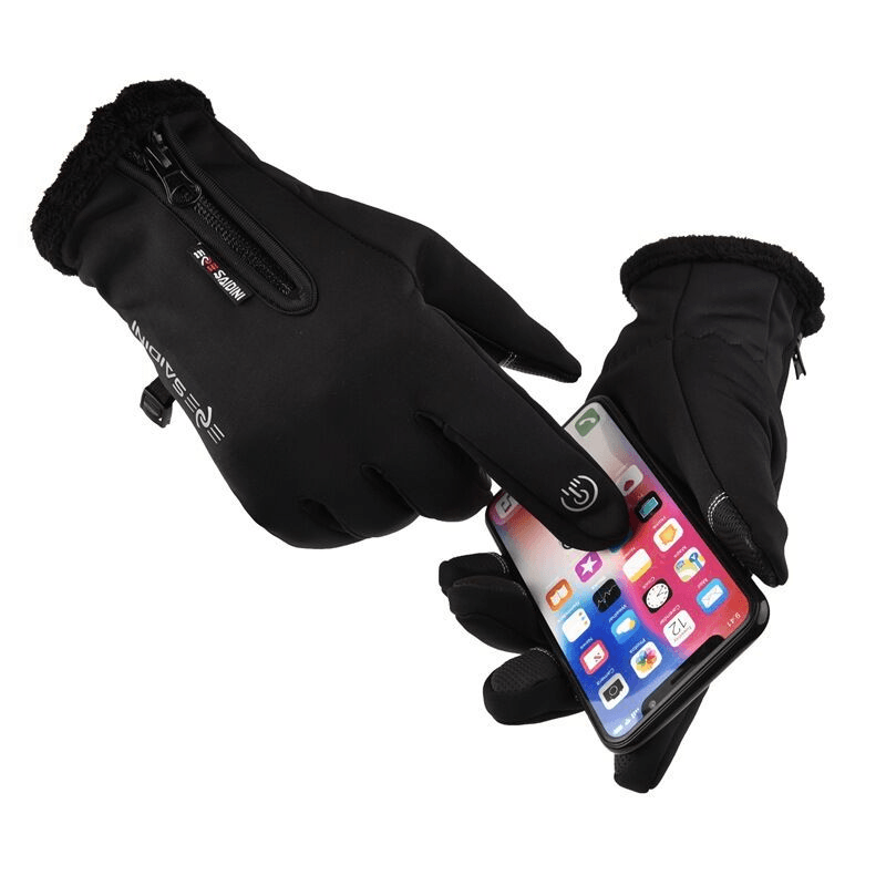 Men'S Autumn and Winter Gloves Touch Screen Zipper Waterproof Riding Outdoor