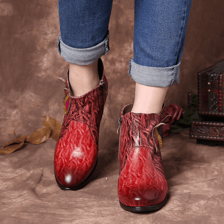 Women Retro Multicolored Drop Shaped Pattern Ankle Boots