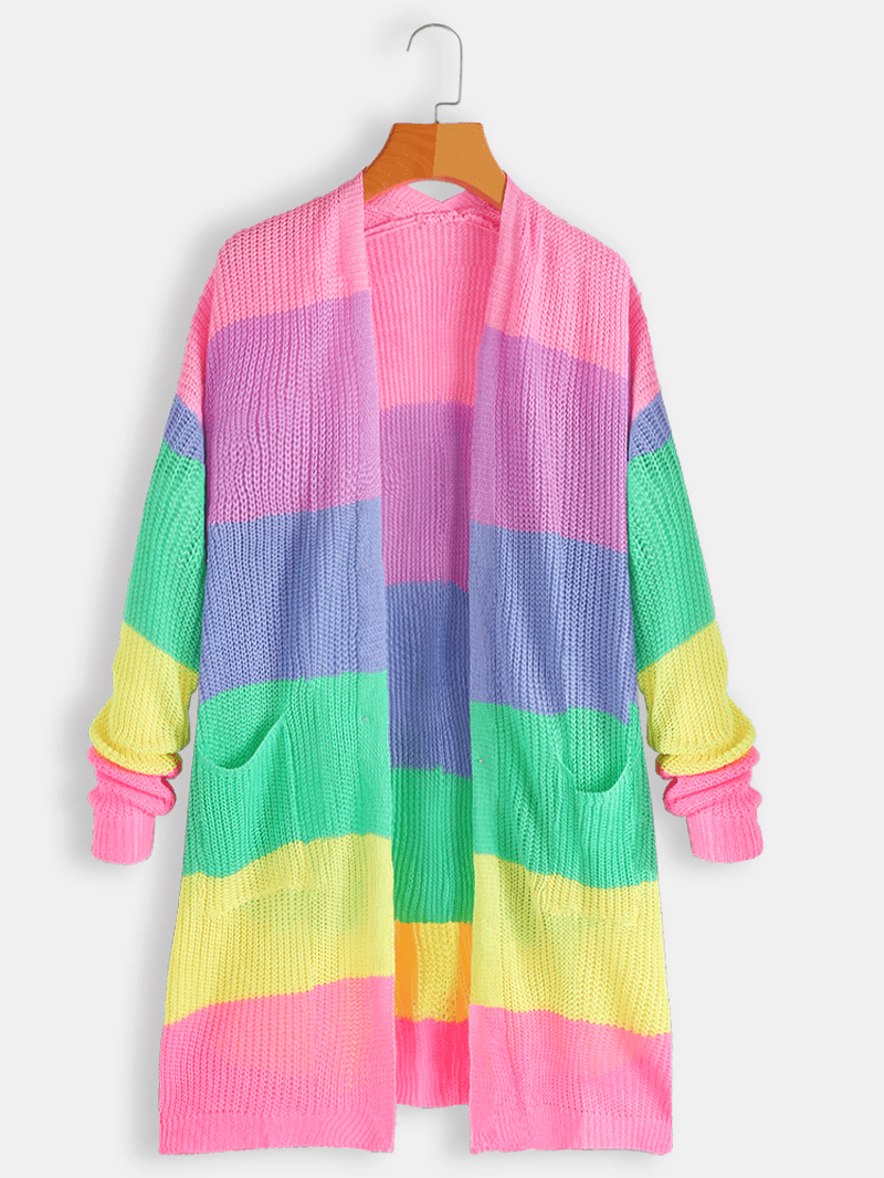 Women Rainbow Print Long Sleeve Casual Cardigans - MRSLM