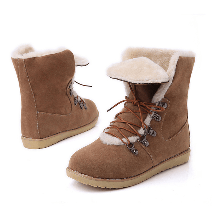 US Size 5-12 Winter Women Flat Boots Keep Warm Casual Lace up Snow Boots