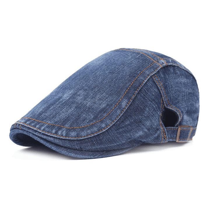 Mens Womens Washed Denim Adjustable Solid Painter Beret Hat - MRSLM