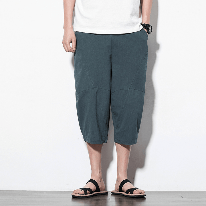 Mens Summer Vintage Linen Calf Length Casual Pants