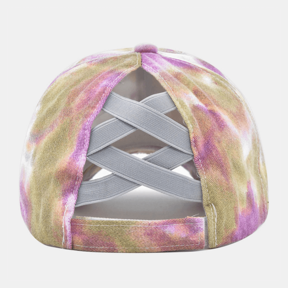 Unisex Colored Tie-Dye Ponytail Baseball Cap Broken Hole Big Brim Breathable Stretch Fit Cap